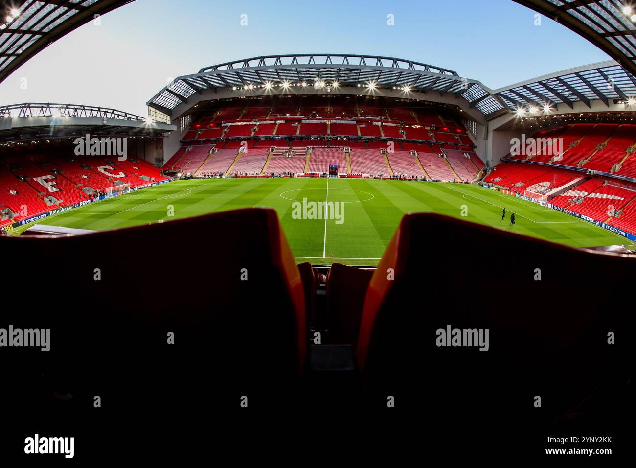 Liverpool, Großbritannien. November 2024. Eine allgemeine Ansicht von Anfield vor der UEFA Champions League, League Phase MD5 Liverpool gegen Real Madrid in Anfield, Liverpool, Vereinigtes Königreich, 27. November 2024 (Foto: Mark Cosgrove/News Images) in Liverpool, Vereinigtes Königreich am 27.11.2024. (Foto: Mark Cosgrove/News Images/SIPA USA) Credit: SIPA USA/Alamy Live News Stockfoto