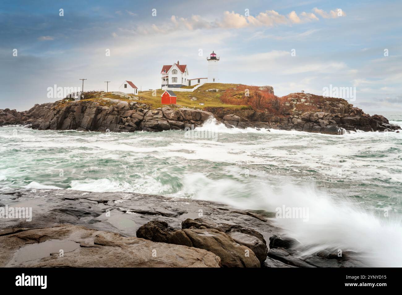 Cape Neddick Lighthouse, auch Nubble Lighthouse York, Maine New England, USA genannt Stockfoto