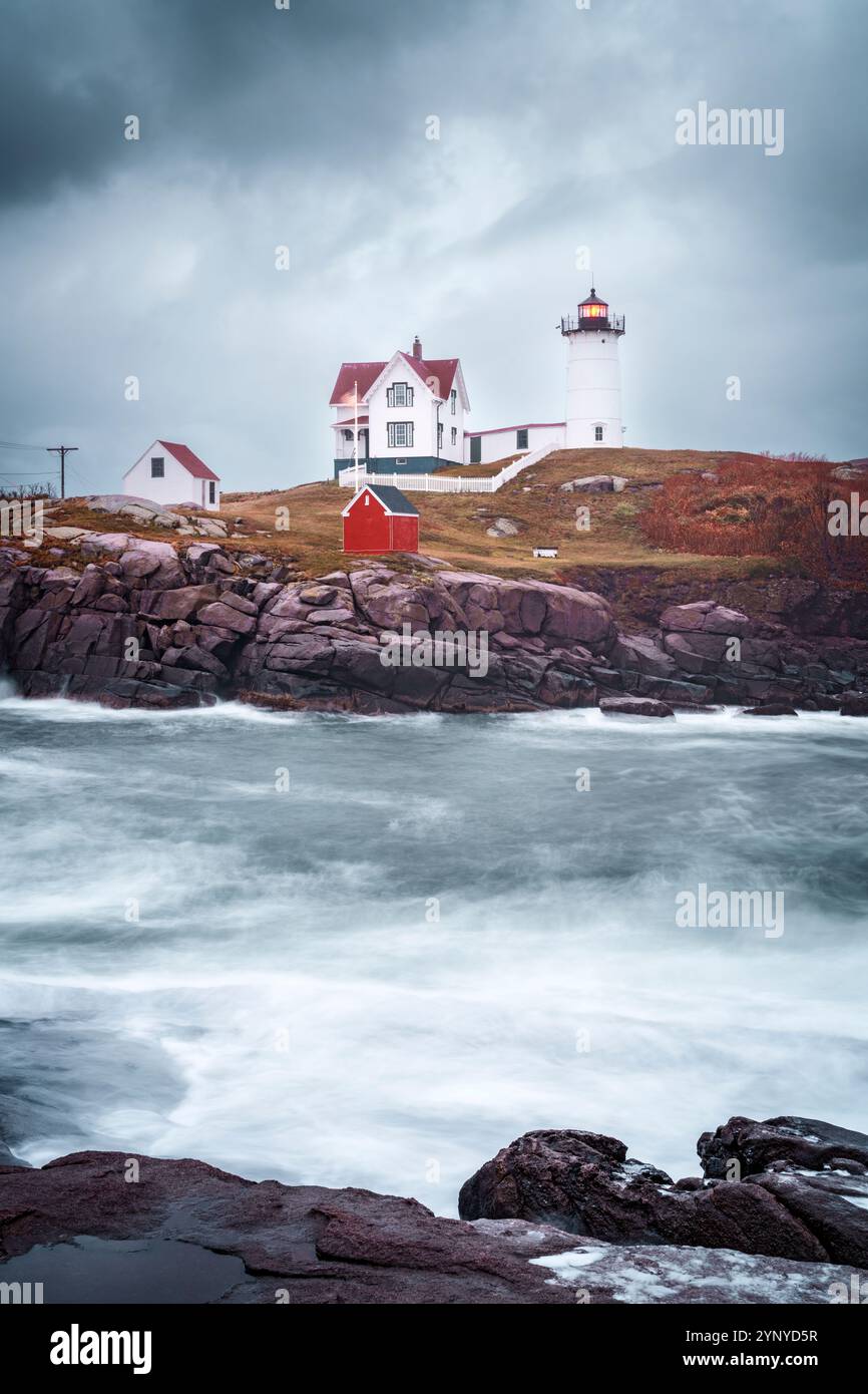 Cape Neddick Lighthouse, auch Nubble Lighthouse York, Maine New England, USA genannt Stockfoto