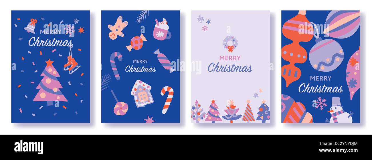 Weihnachtskarte mit Weihnachtsmotiv, Neujahrsflyer mit dekorativen Elementen Stock Vektor