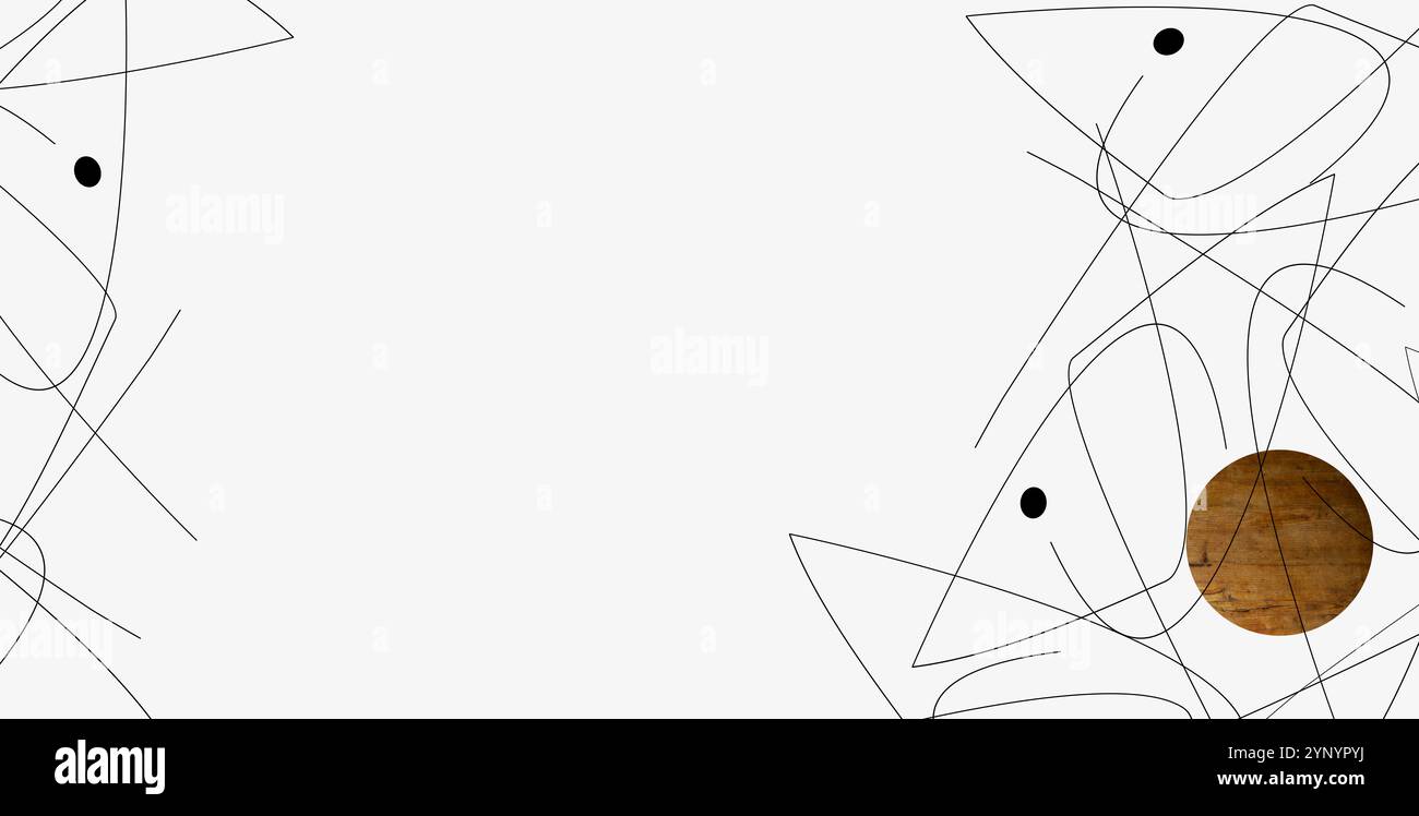 Abstrakte Garnelen, Fisch, Meeresfrüchte, konzeptuelle Linienkunst, Muster. Abstrakter moderner Hintergrund mit einzigartiger minimalistischer Silhouette einer Garnele Kopierbereich Stockfoto