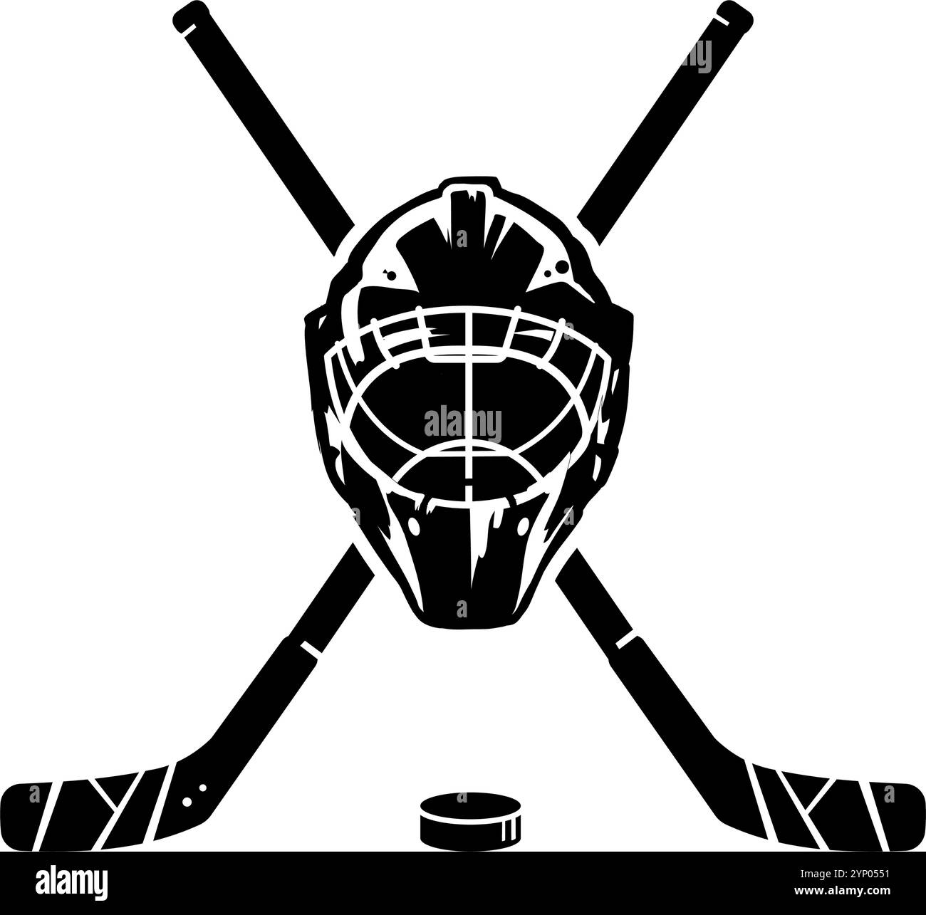 Zwei gekreuzte Hockeyschläger, Hockeyhelm und Puck Stock Vektor