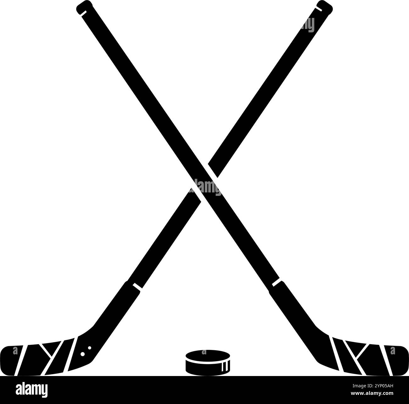 Hockey. Zwei gekreuzte Hockeyschläger und Puck Stock Vektor