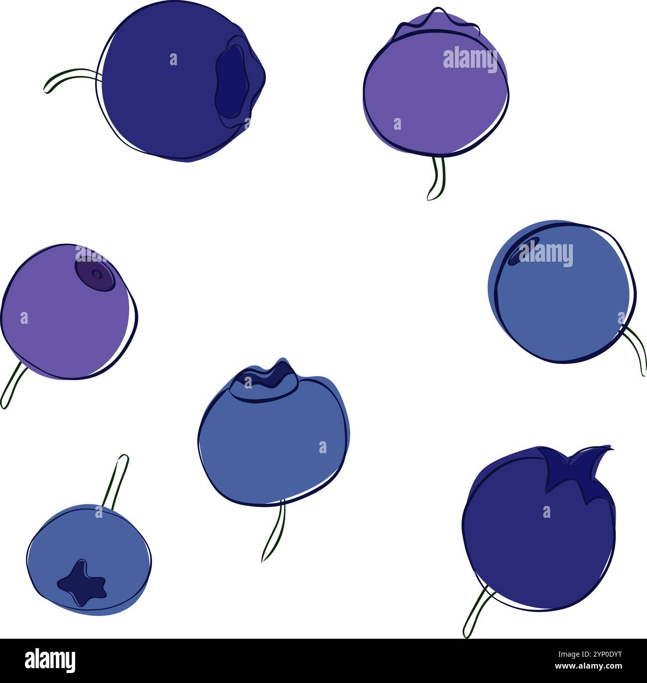 Blaubeere einsam gesetzt handgezeichnete grafische Umrisse Skizze Doodle Illustrationen Kollektion. Vektordesign für die Ausmalbuchseite Stock Vektor