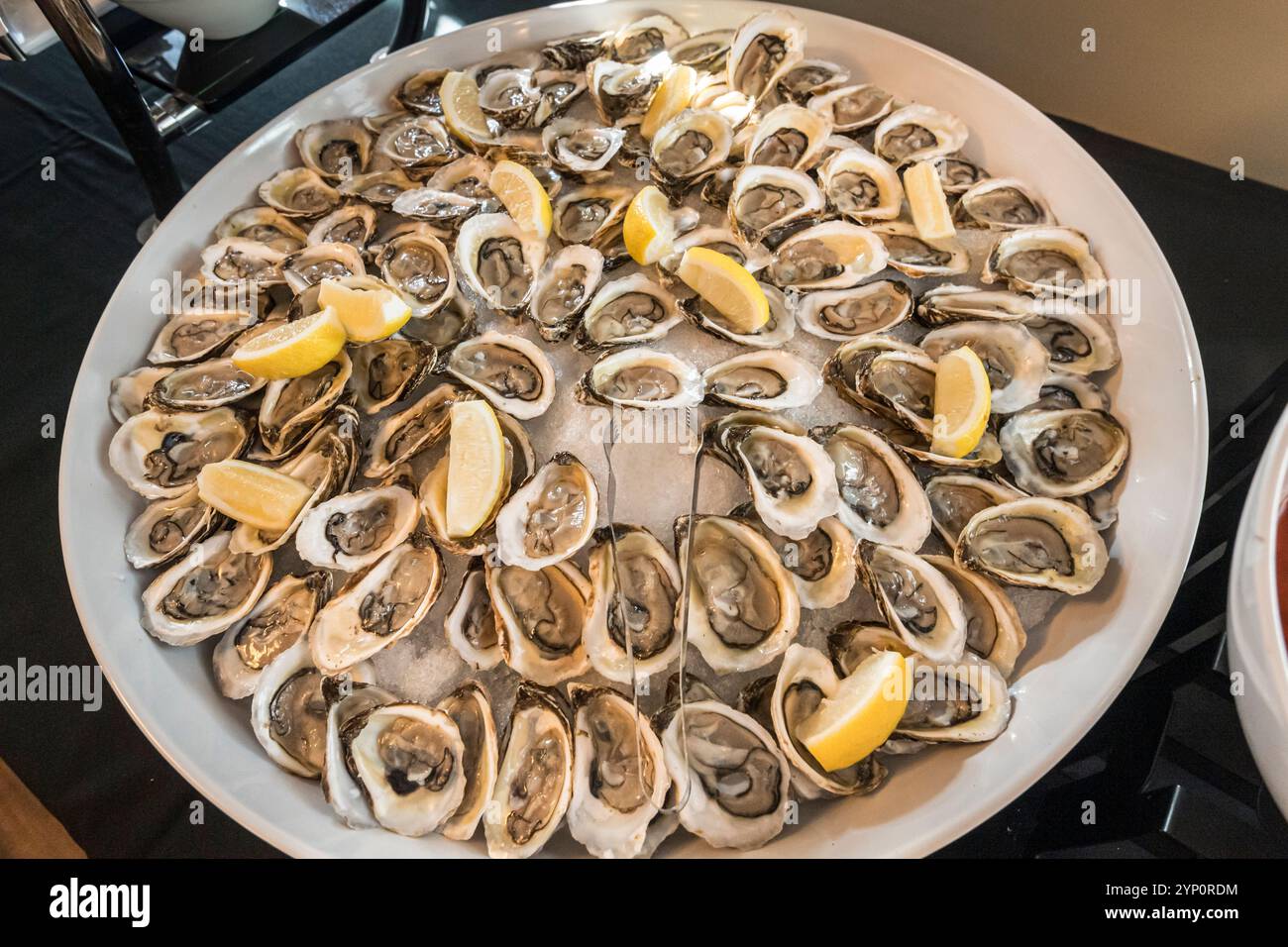 Austern auf dem Halbschalen-Buffet Stockfoto