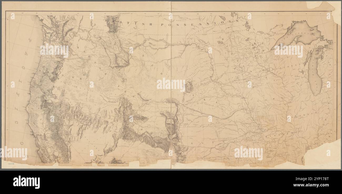 Karte des Territoriums der Vereinigten Staaten vom Mississippi bis zum Pazifischen Ozean: Befohlen vom Kriegsminister Jeff'n Davis, die Berichte über die Erkundungen einer Eisenbahnstrecke zu begleiten, die gemäß den 10. & 11. Sektionen der Army Appropriation, Gesetz vom 3. März 1853 1858 von Bien, Julius, 1826-1909 gemacht wurden Stockfoto