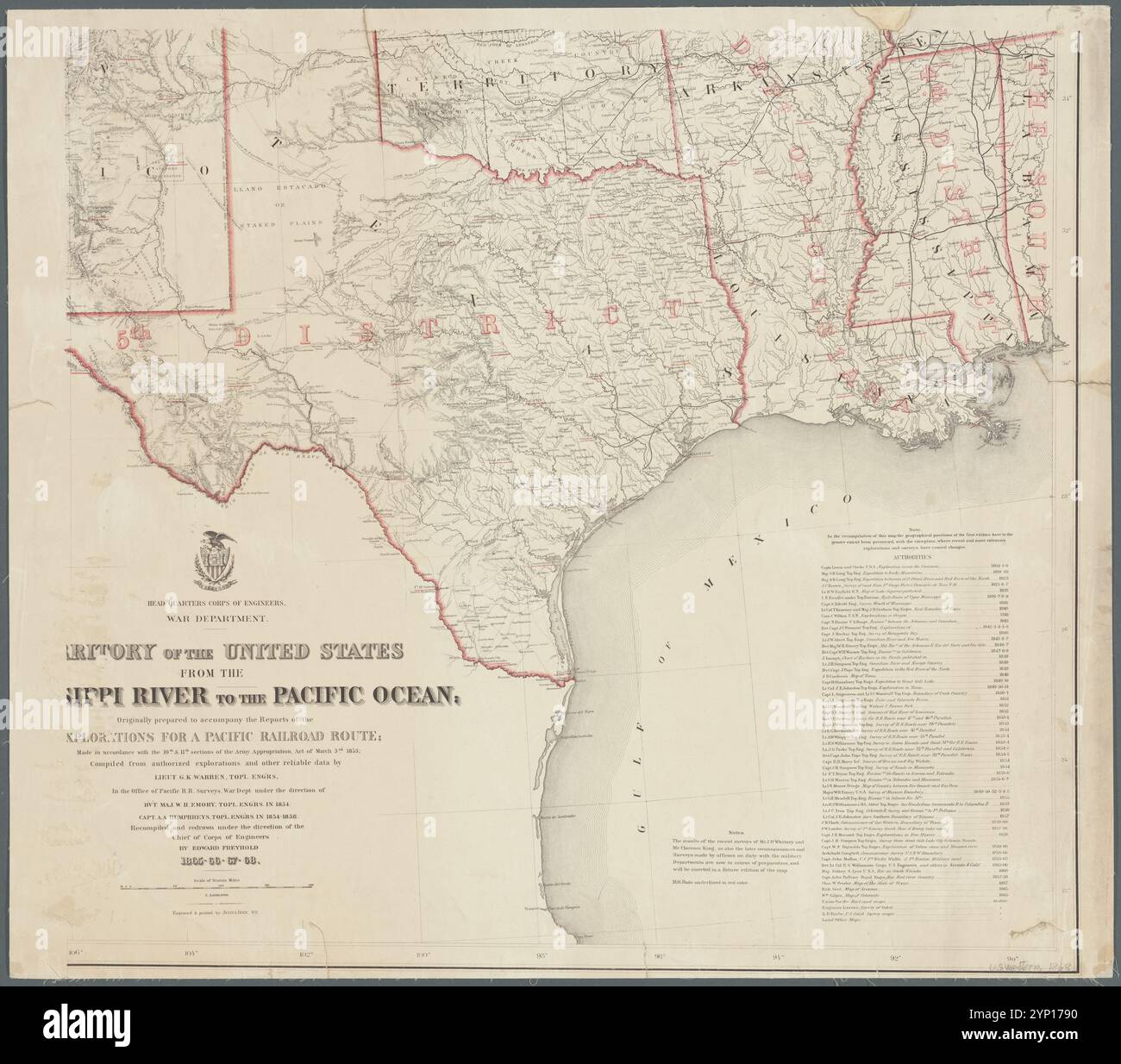 Territory of the United States, vom Mississippi River bis zum Pazifischen Ozean: Ursprünglich vorbereitet, um die Berichte über die Erkundungen einer pazifischen Eisenbahnstrecke zu begleiten: Erstellt in Übereinstimmung mit dem 10th & 11th Section of the Army Appropriation, Act vom 3. März 1853 1868 Stockfoto
