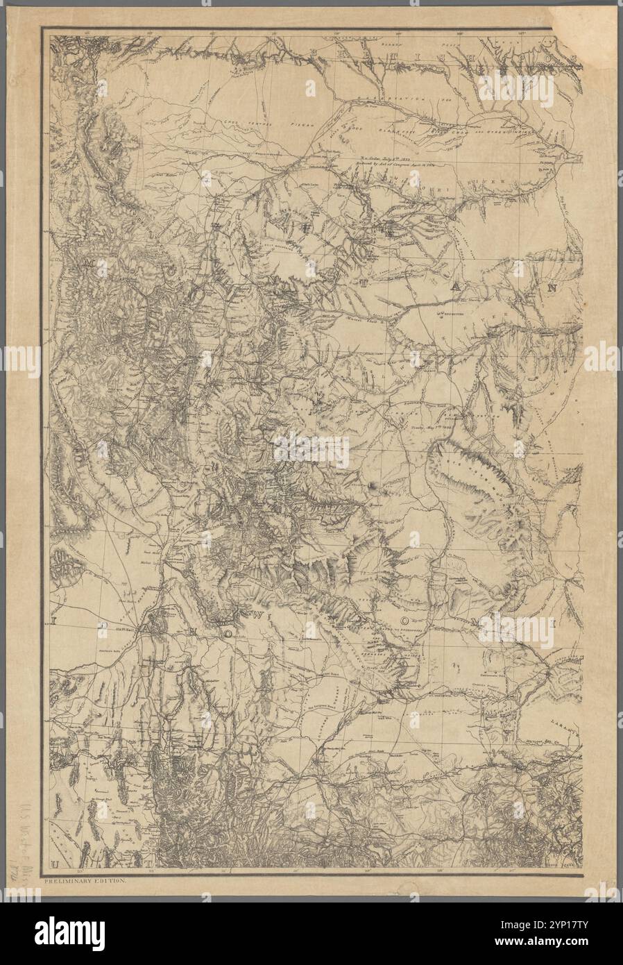 Landkarte von Teilen von Montana, Idaho und Wyoming: [westliches Blatt einer unvollständigen Landkarte] 1874 Stockfoto