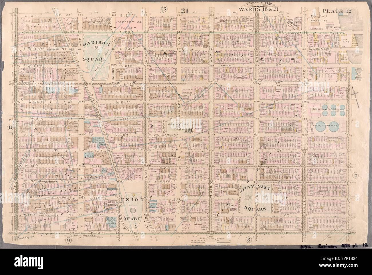 Platte 12: Begrenzt durch W. 27th Street, E. 27th Street, First Avenue, E. 26th Street, Avenue A, E. 14th Street und Sixth Avenue 1885 von Robinson, E. (Elisha) Stockfoto