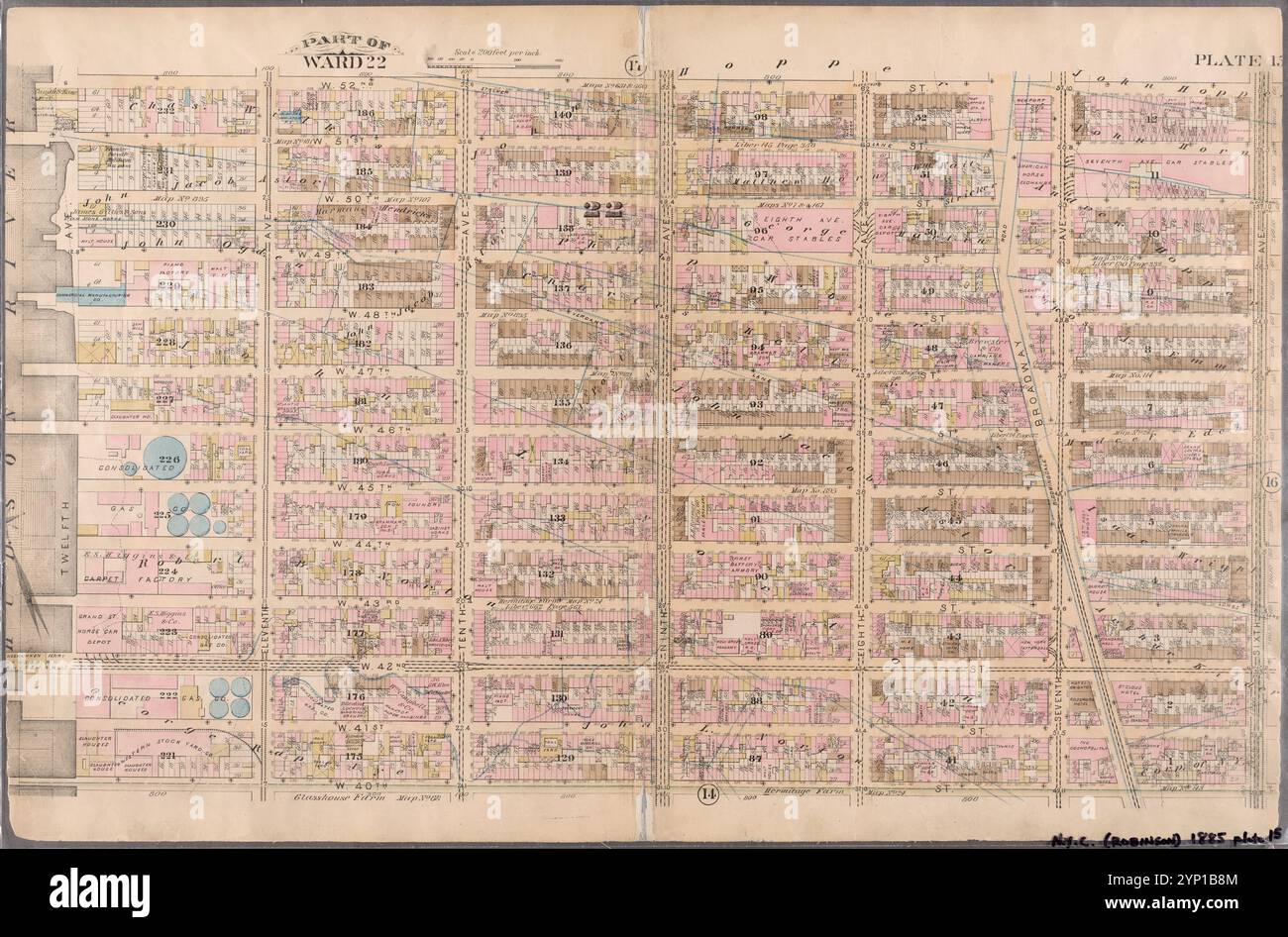 Platte 15: Begrenzt durch W. 52nd Street, Sixth Avenue, W. 40th Street und (Hudson River) Twelfth Avenue 1885 durch Robinson, E. (Elisha) Stockfoto