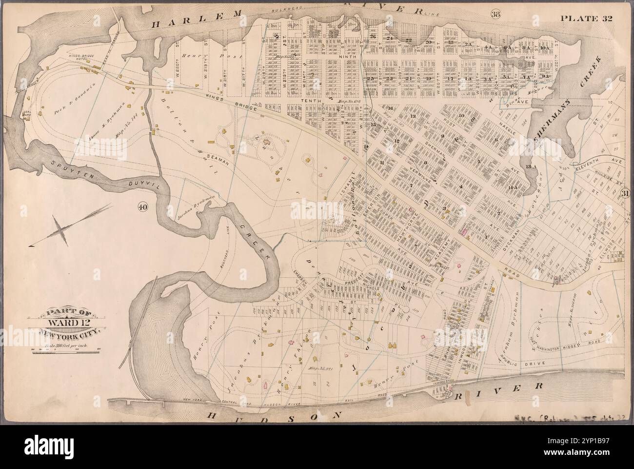 Platte 32: Begrenzt durch Harlem River, W. 120th Street, Tenth Avenue, Dyckman Street, Naegle Street, Ellwood Street, Kings Bridge Road, Inwood Street, Hudson River und Spuyten Duyvil Creek 1885 von Robinson, E. (Elisha) Stockfoto