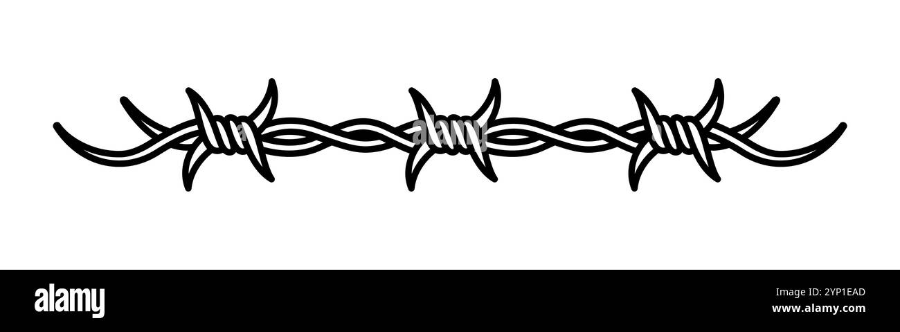 Y2K-Tätowierung des Stacheldrahts. Isoliertes schwarz-weißes Vektorsymbol für Grenzen, Schutz und Zähigkeit, Einschränkung, Festigkeit und Belastbarkeit. Monochrom-Ikone oder Zeichen für Emo, Punk und Gothic Arts Stock Vektor
