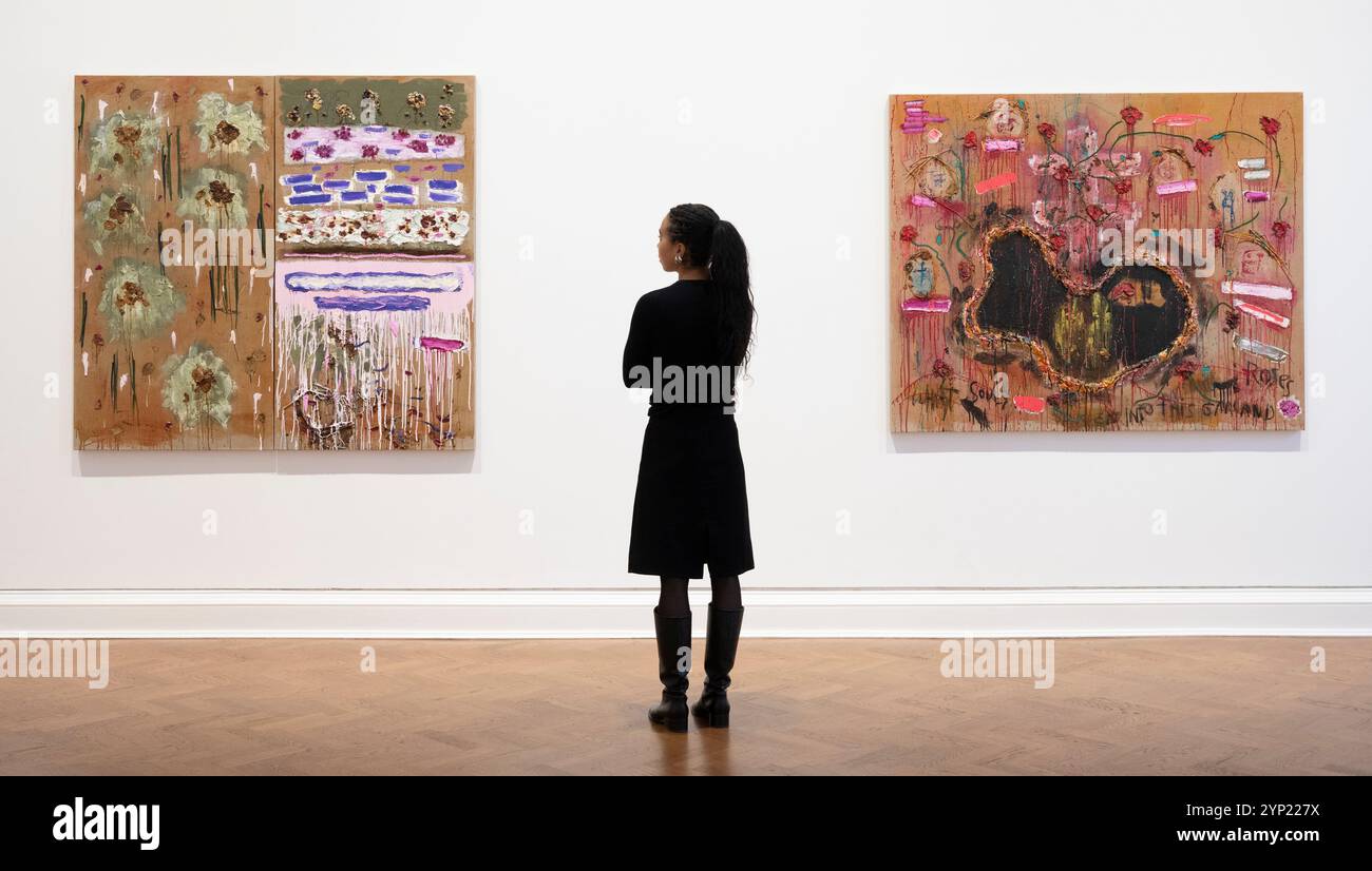 Thaddaeus Ropac, London, Großbritannien. November 2024. Joan Snyder: Body & Soul (28. November 2024-2, Februar 2025), eine Einzelausstellung des abstrakten Werkes des amerikanischen Künstlers. Joan Snyder (* 1940) ist ein MacArthur Fellow, ein Guggenheim Fellow und ein National Endowment for the Arts Fellow. Quelle: Malcolm Park/Alamy Live News Stockfoto