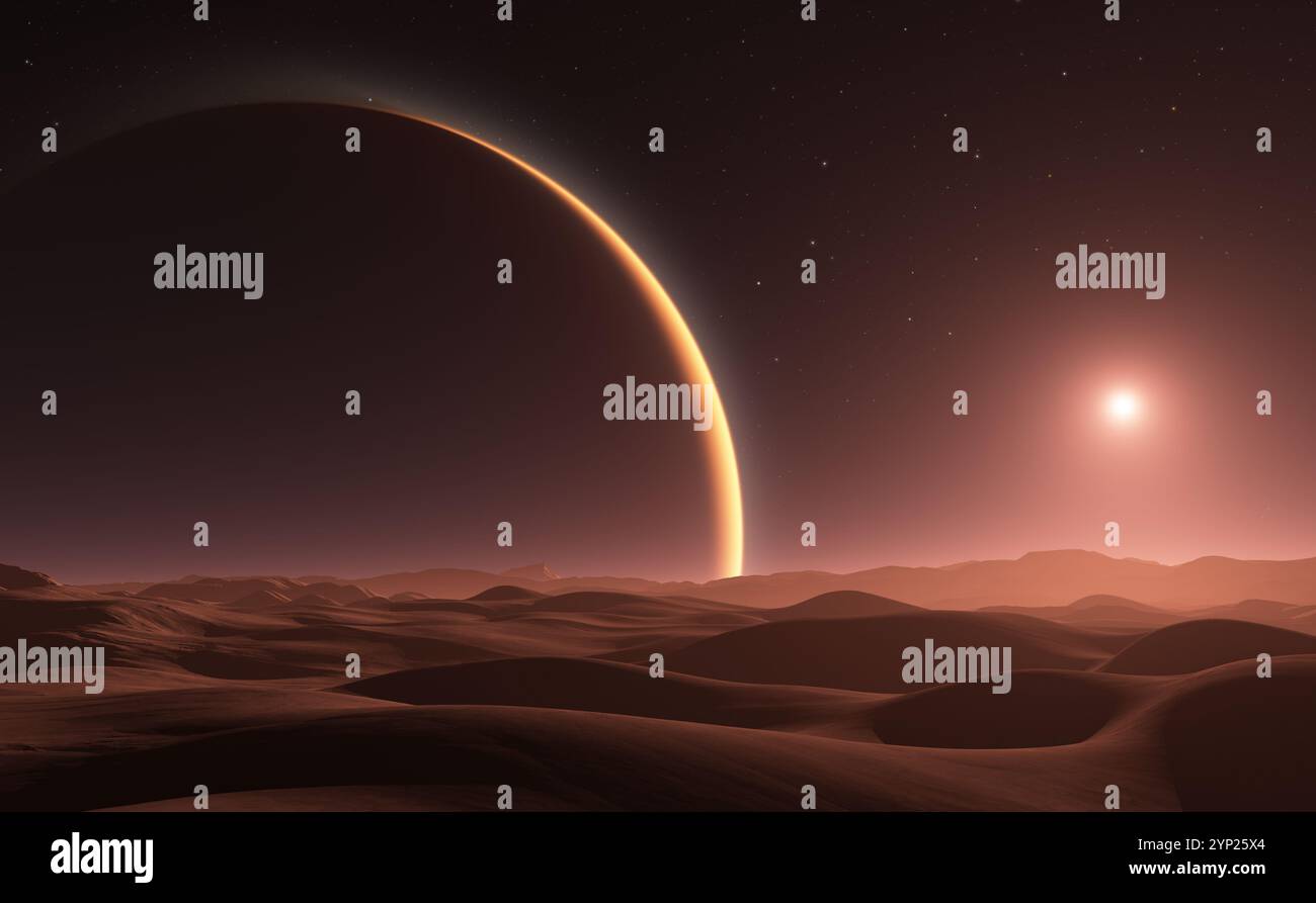 Phobos mit dem roten Planeten Mars im Hintergrund Stockfoto