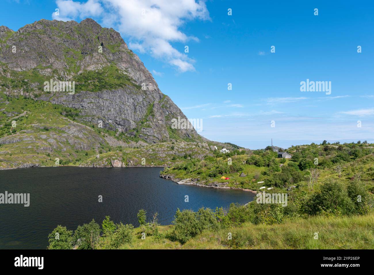 Landschaft mit Lake Agvatnet im Lofotodden Nationalpark, A i Lofoten, Moskenesoy, Lofoten, Norwegen, Europa Stockfoto