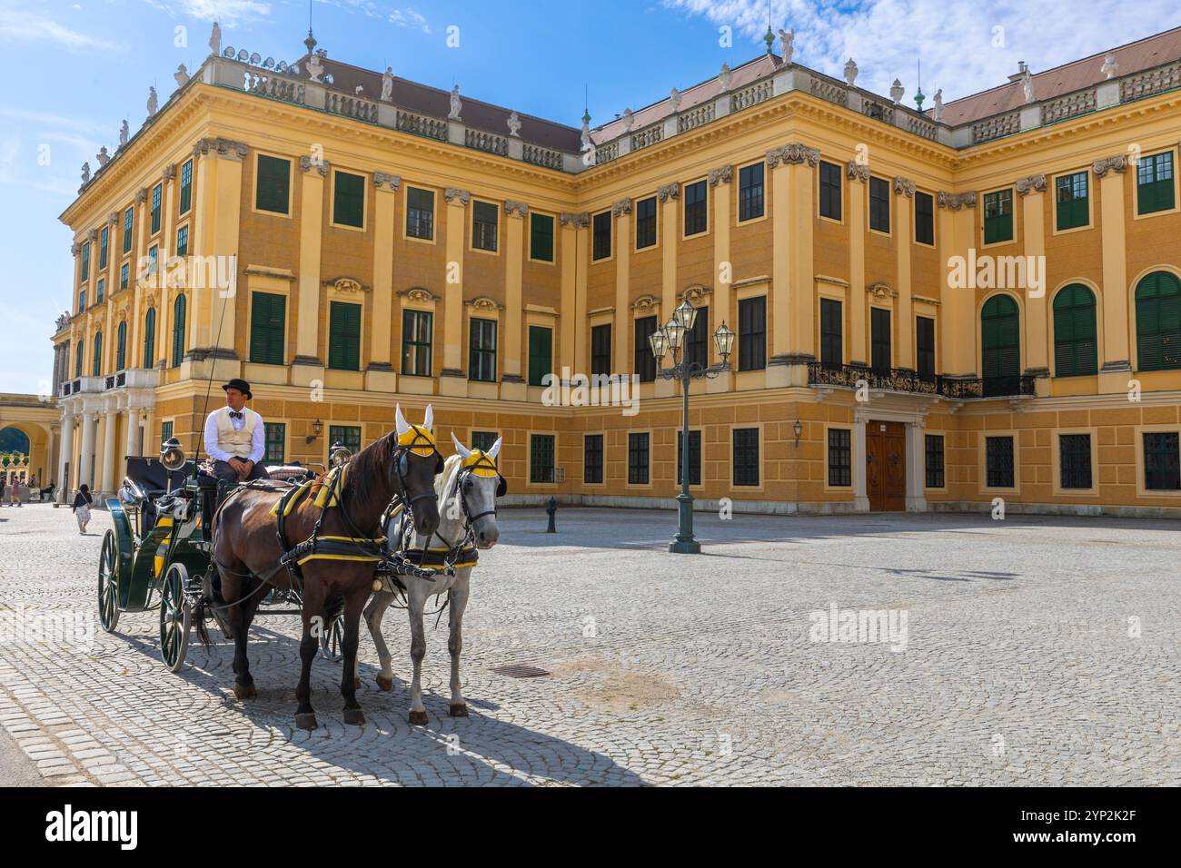 Pferdekutsche (Faiker), Schloss Schönbrunn, UNESCO-Weltkulturerbe, Wien, Österreich, Europa Stockfoto