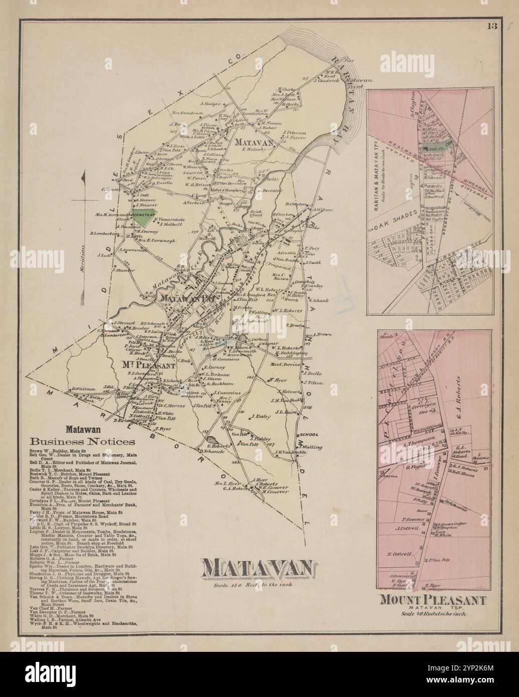 Geschäftsmitteilungen Von Matawan. ; Matawan [Township]; Mount Pleasant [Village] 1873 von Beers, F. W. (Frederick W.) Stockfoto