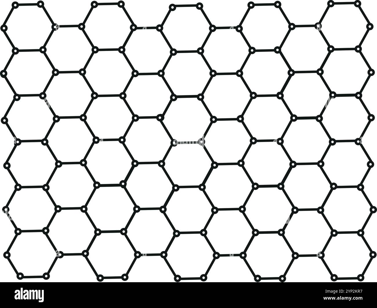 Schwarze Hexagone mit Wabenmuster, die durch einen Kreis derselben Farbe verbunden sind Stock Vektor