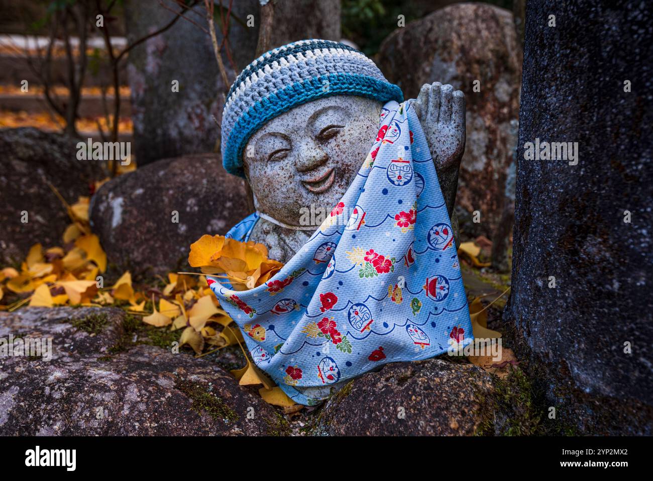 Japanische Jizo-Statue auf der Insel Miyajima, Präfektur Hiroshima, Honshu, Japan, Asien Stockfoto