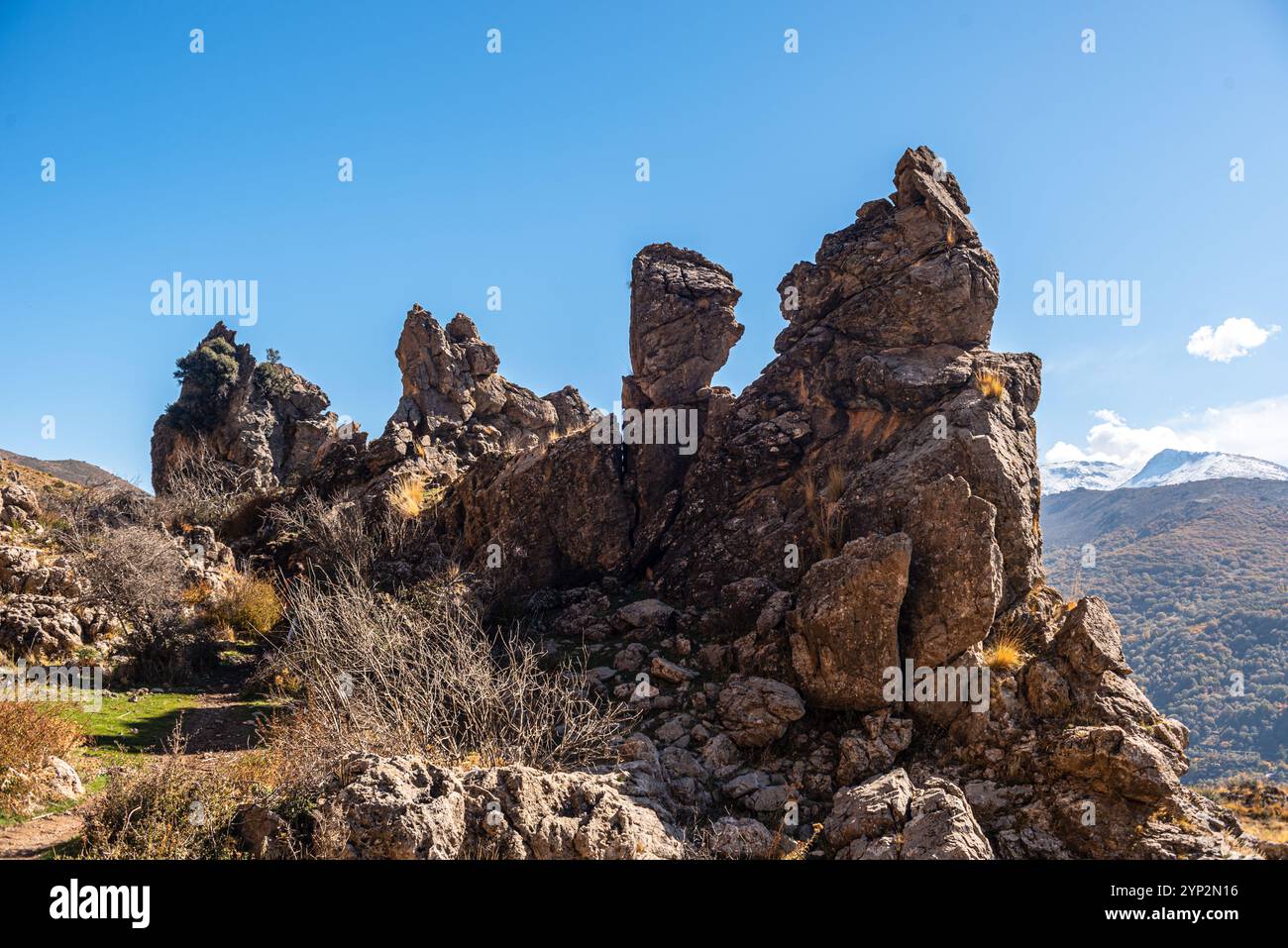 Felsformationen in Guejar Sierra, Sierra Nevada, Granada, Andalusien, Spanien, Europa Stockfoto