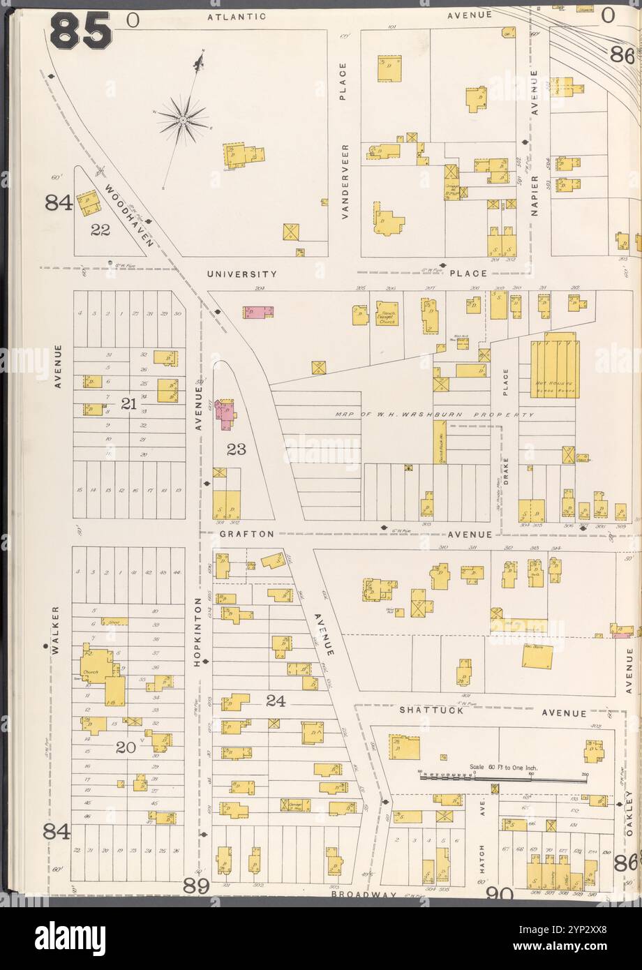 Brooklyn Vol. A Plate No. 85 [Karte begrenzt durch Walker Ave., Atlantic Ave., Oakley Ave., Broadway] 1884 - 1936 Stockfoto