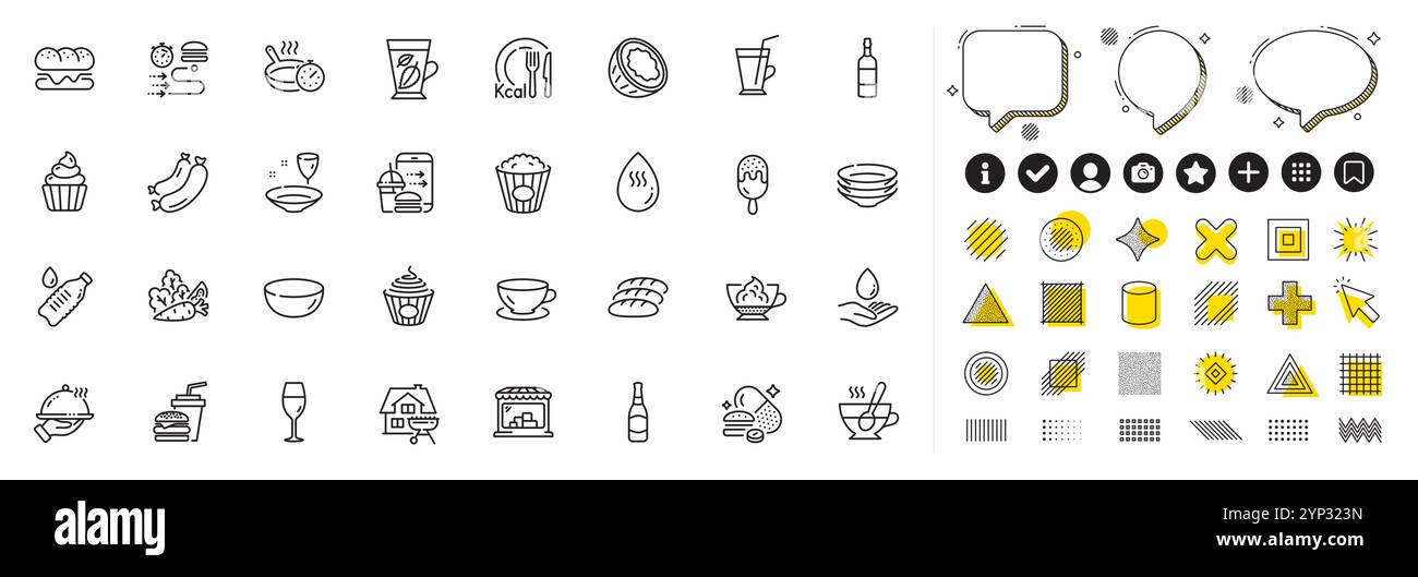 Satz von Symbolen für Hamburger, Pasta und Espresso für die Web-App. Piktogramsymbol. Design-Elemente, Social-Media-Symbole Vektor Stock Vektor