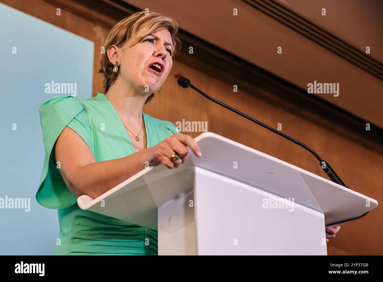 London, Großbritannien. November 2024. Dame Andrea Jenkyns spricht und posiert später, nachdem sie bekannt gegeben hat, dass sie Reform UK beigetreten ist. Reform UK veranstaltet in einem Hotel im Zentrum Londons eine Pressekonferenz zum Thema Parteiwachstum, Professionalisierung und Ankündigung, dass der ehemalige Parlamentsabgeordnete der Konservativen Partei Andrea Jenkyns sich der Reform UK angeschlossen hat, um Bürgermeister von Greater Lincolnshire zu werden. Nigel Farage, Abgeordneter Clacton, Zia Yusuf, Vorsitzende von Reform UK, und Richard Tice, Abgeordneter Boston und Skegness nehmen Teil. Quelle: Imageplotter/EMPICS/Alamy Live News Stockfoto