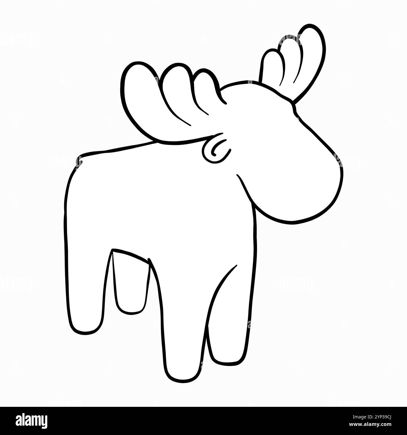 Niedliche Elchfigur. Weihnachten schwarz-weiß Vektor Illustration Hirsch Spielzeug bemalt mit schwarzen Tinten. Handgezeichnete Skizze im Linienstil. Grafikkontur Stock Vektor