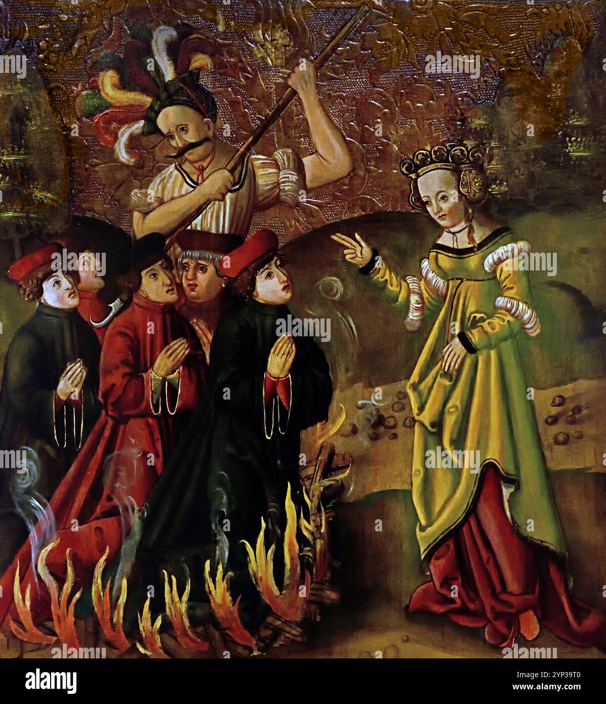 Martyrium der Philosophen - Heilige Katharina von Alexandria, Provenienz unbekannt, ( Platte aus dem Verschluss eines Altars ) 1520 Museum der Schönen Künste des 16. Jahrhunderts, Budapest, Ungarn, Ungarn, Stockfoto