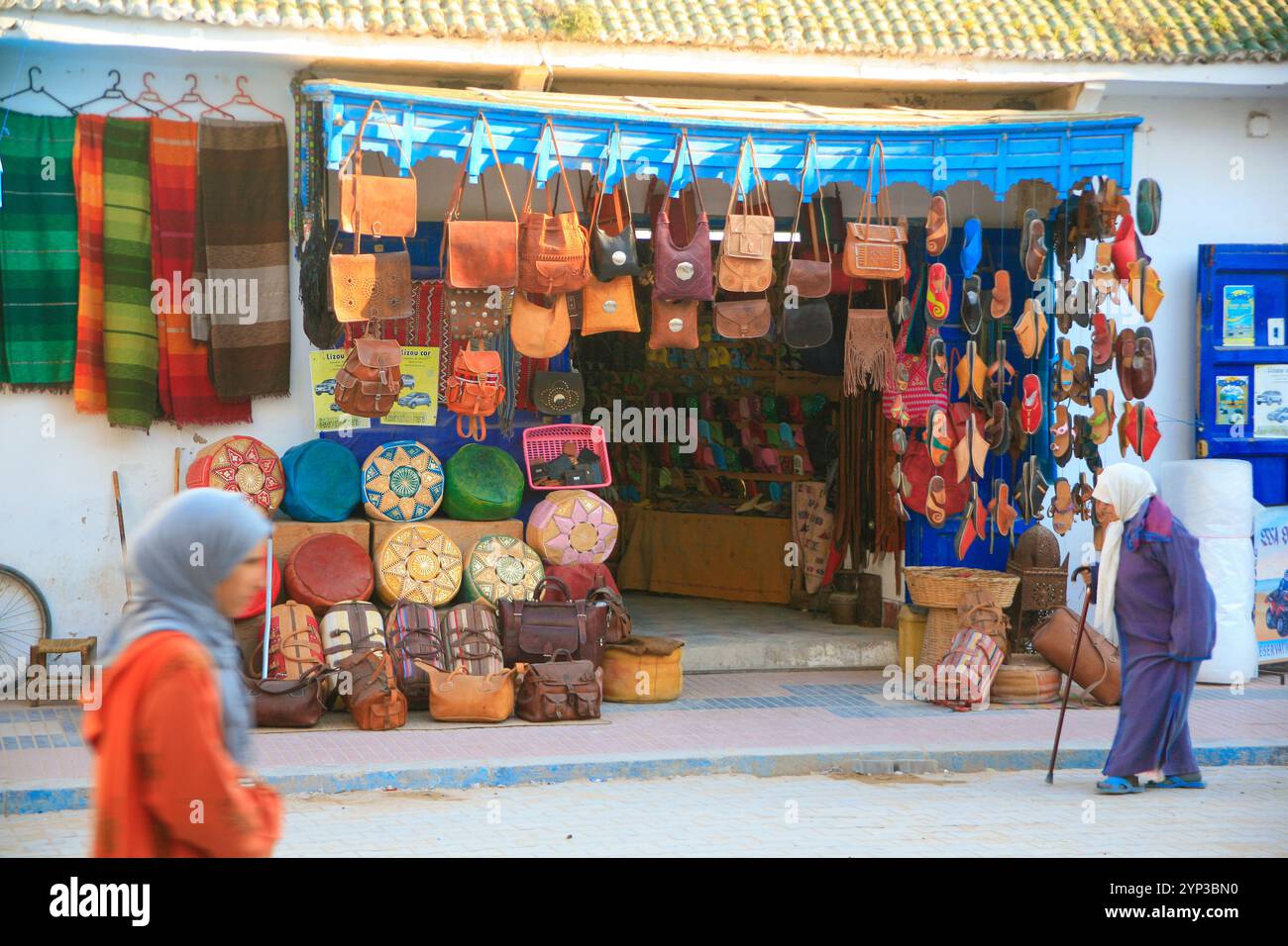 Lederwarengeschäft, Markt, Souk, in Essaouira, Marokko Stockfoto