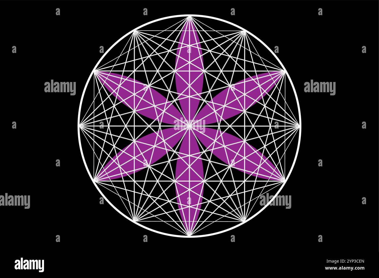 Siegel der heiligen Geometrie, Blume des Lebens, lila Lotusblume. mandala Ornament Same of Life Icon, esoterische oder spirituelle Symbol. Design mit Logolinie Stock Vektor
