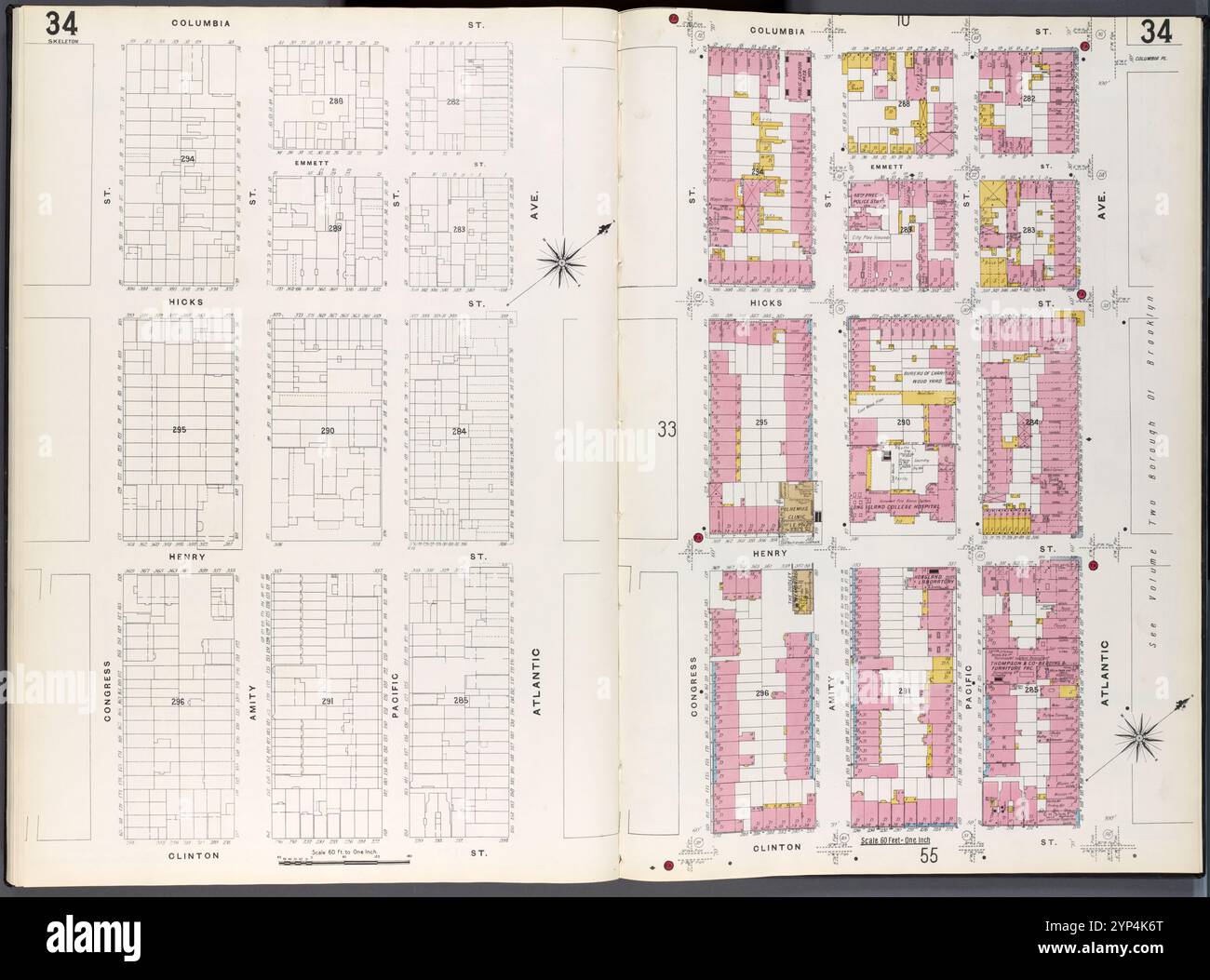 Brooklyn Plate No. 34 [Karte begrenzt durch Congress St., Columbia St., Atlantic Ave., Clinton St.] 1884 - 1936 Stockfoto