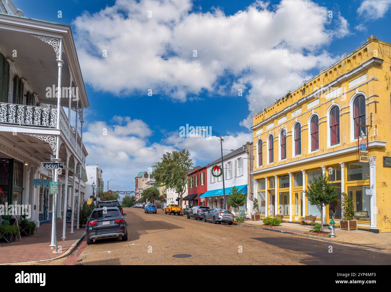 Die Kreuzung von Main Street und Locust Street, Natchez, Mississippi, USA Stockfoto