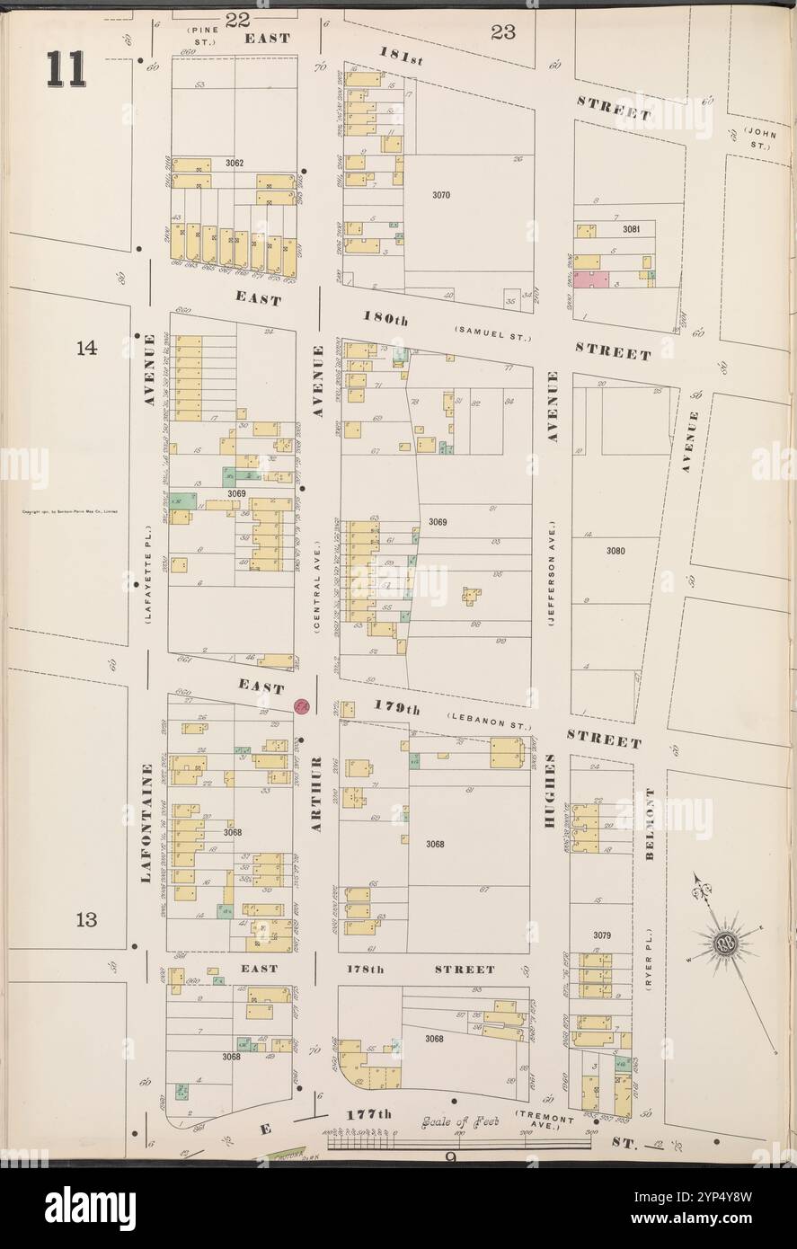 Bronx, V. 14, Platte Nr. 11 [Karte begrenzt durch E. 181st St., Belmont Ave., E. 177th St., Lafontaine Ave.] 1901 Stockfoto