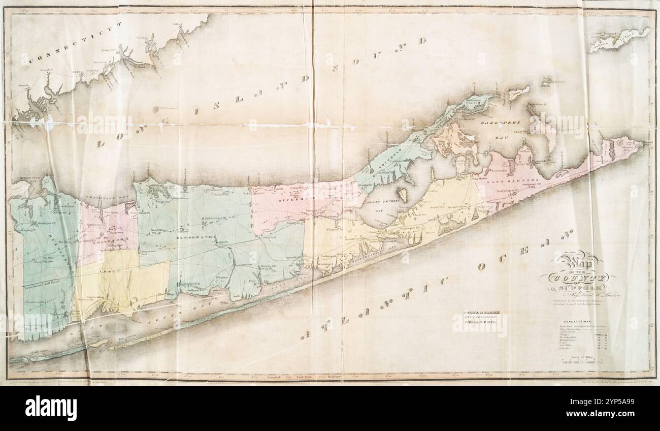 Karte der Grafschaft Suffolk von Burr, David H., 1803-1875 Stockfoto