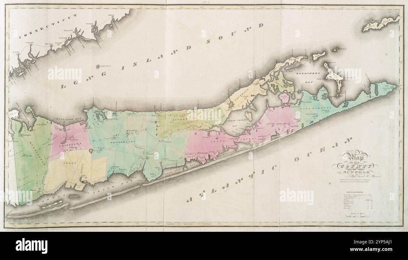 Karte der Grafschaft Suffolk 1829 von Burr, David H., 1803-1875 Stockfoto