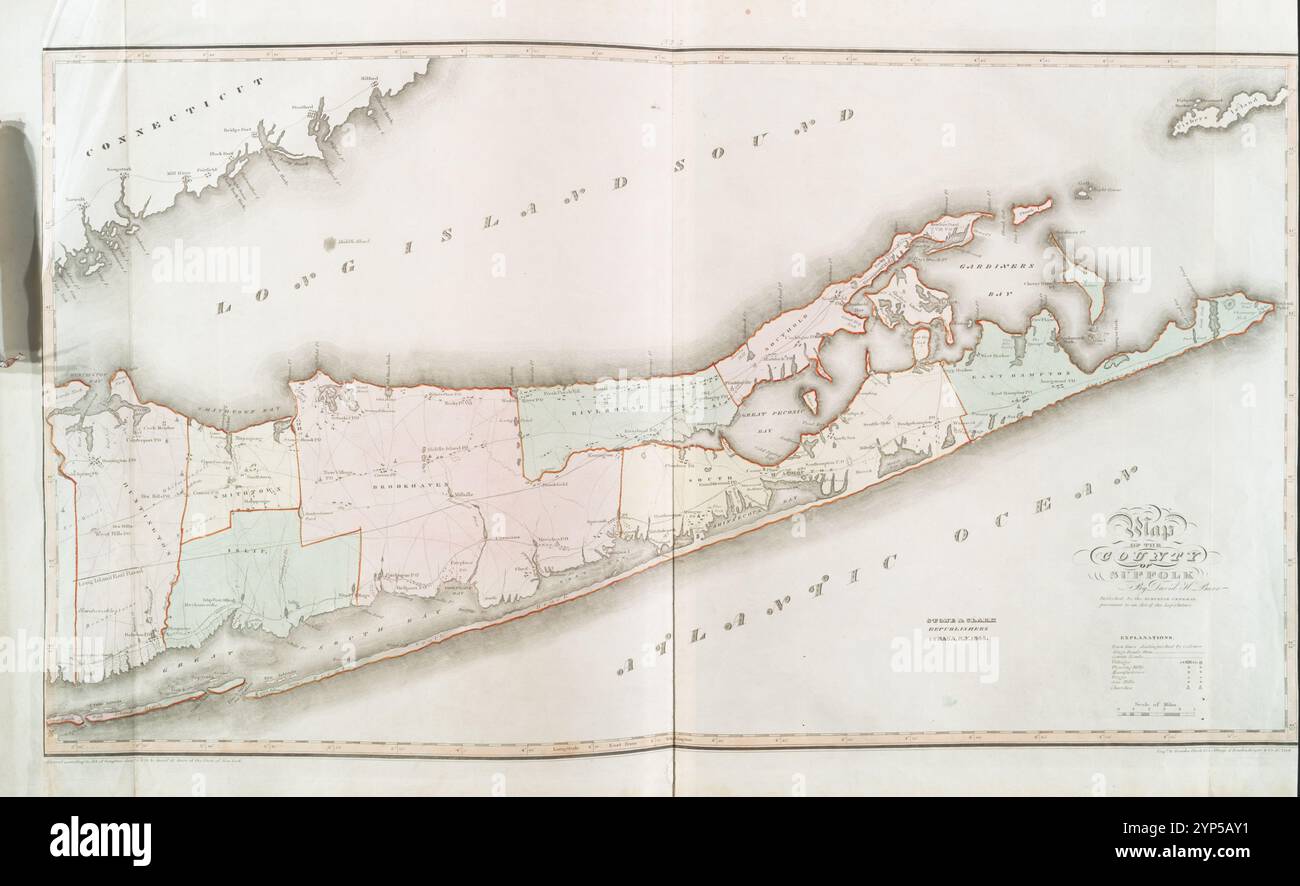 Karte der Grafschaft Suffolk 1841 von Burr, David H., 1803-1875 Stockfoto