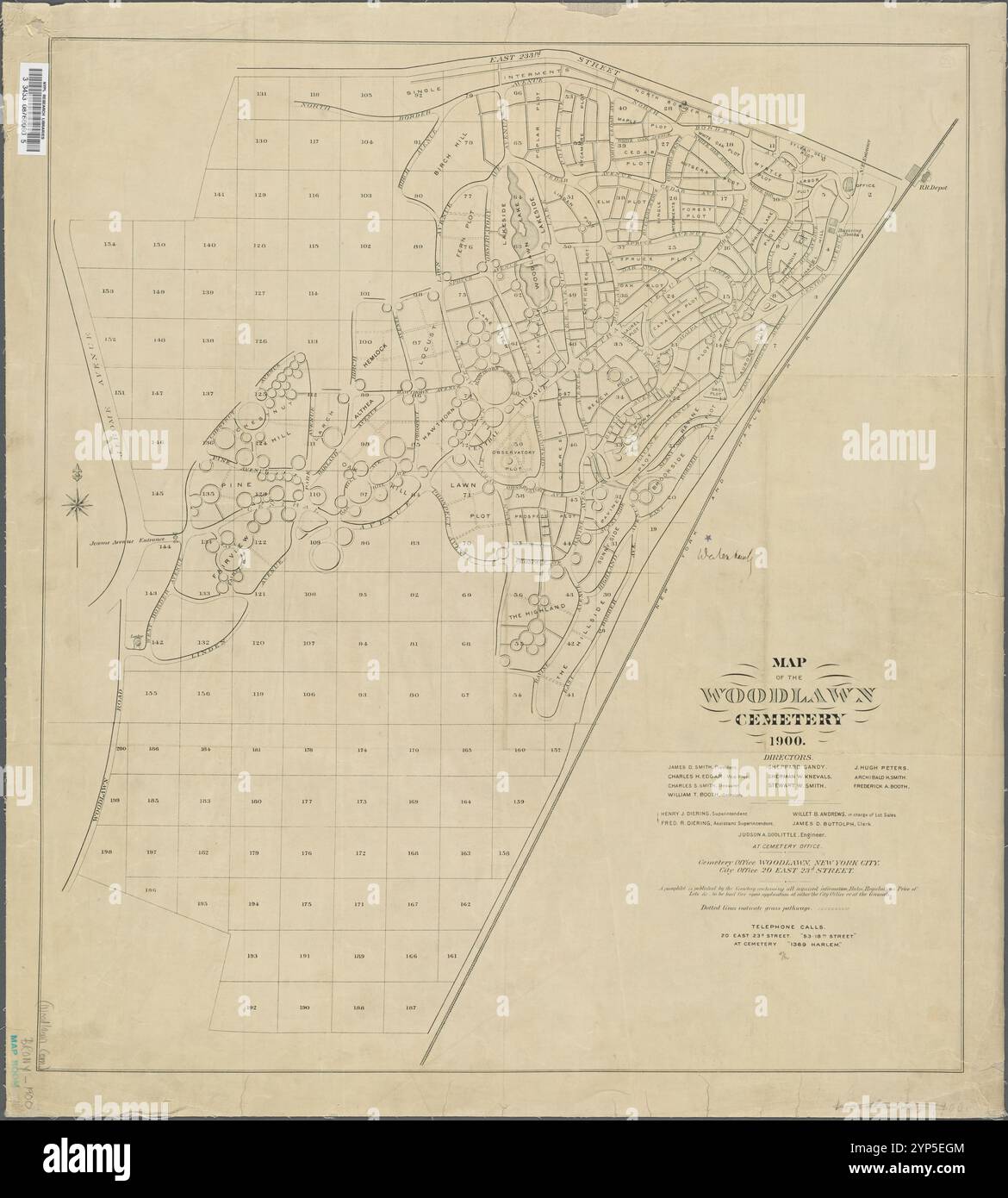 Karte von Woodlawn Cemetery. Stockfoto