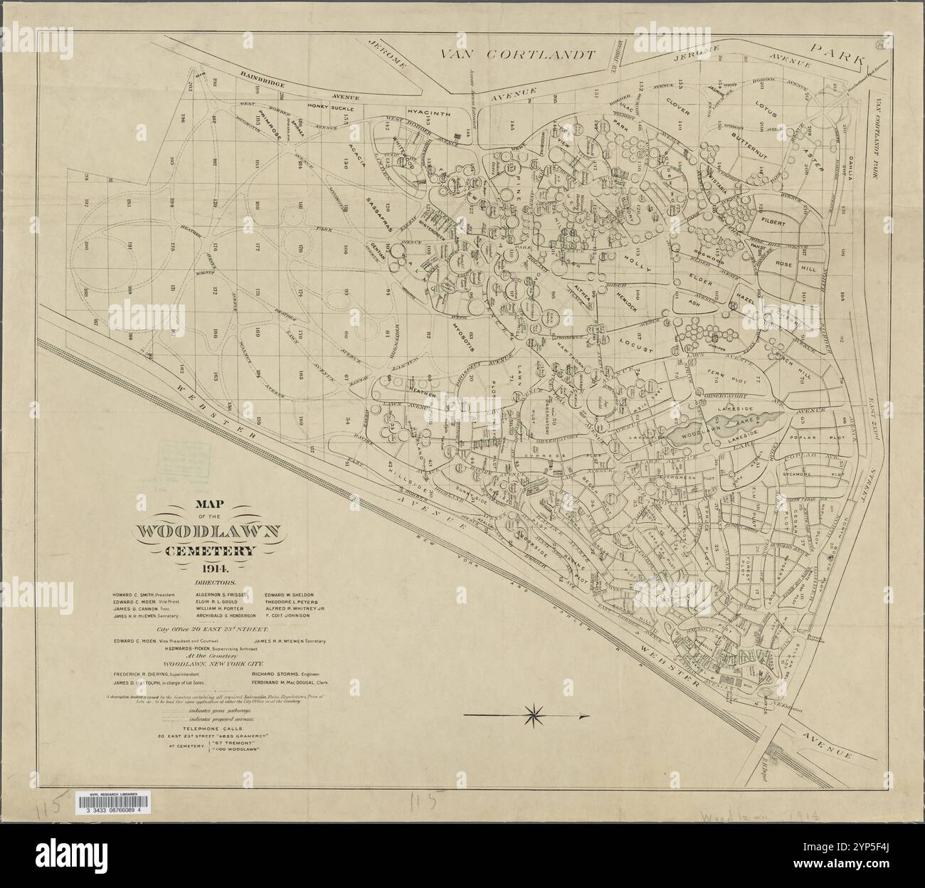 Karte des Woodlawn Cemetery. Stockfoto