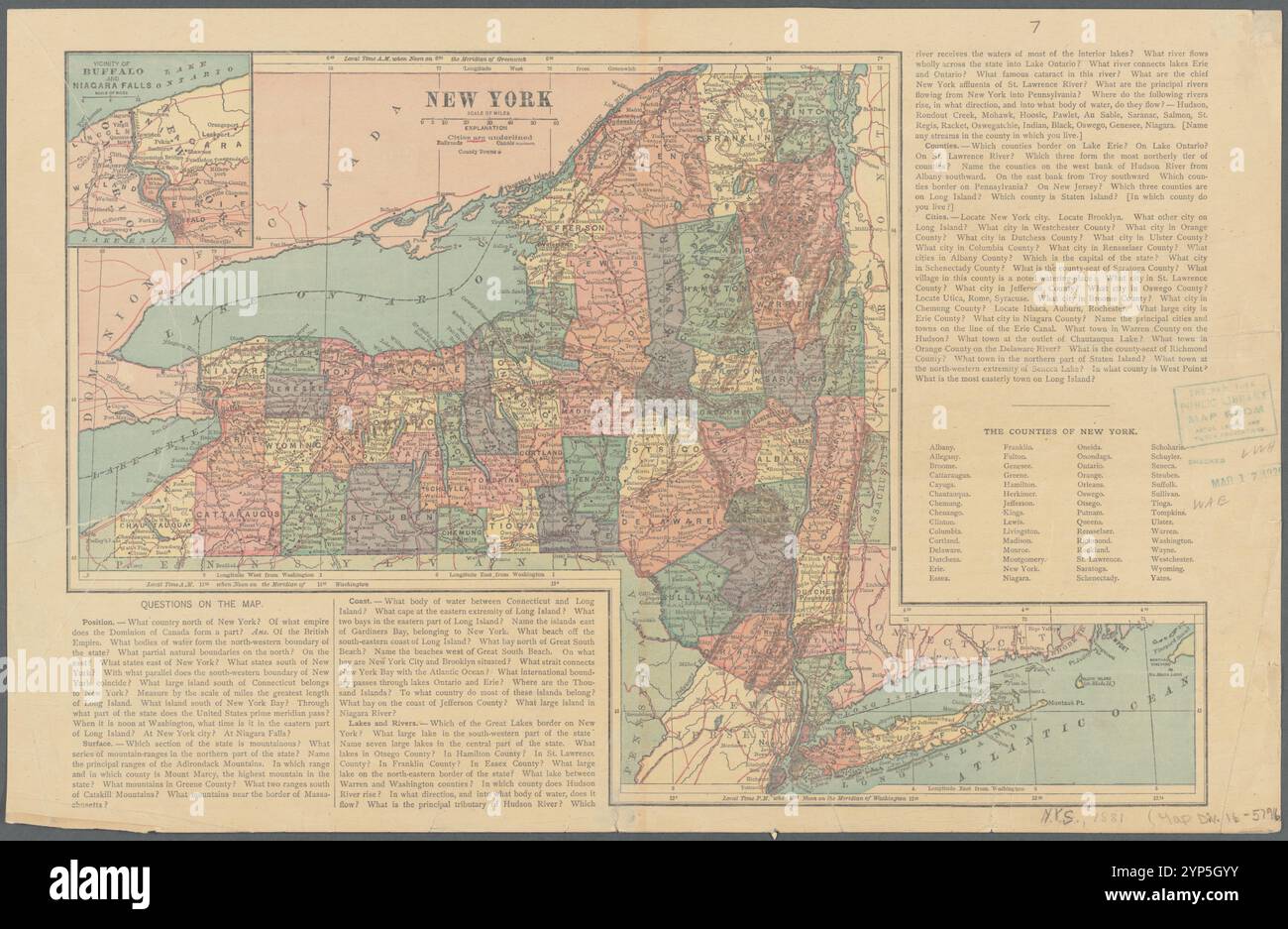[Karte von] New York [Staat]: [Special Geography of New York] 1881 von Ivison, Blakeman, Taylor & Co Stockfoto