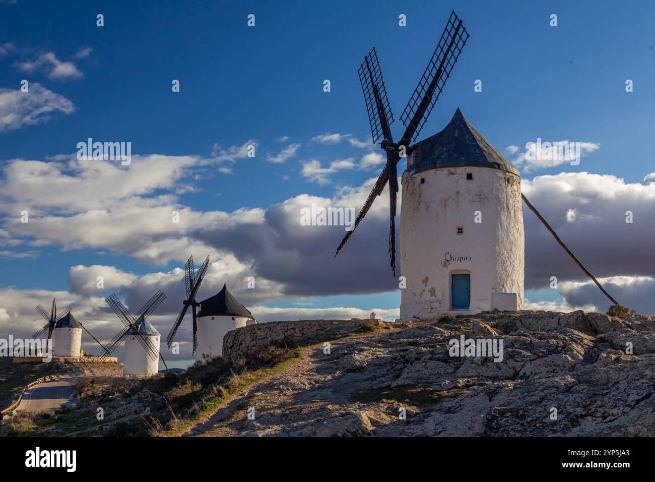 Consuegra, Schloss, Windmühlen, Provinz Toledo, Route von Don Quijote, Kastilien-La Mancha, Spanien Stockfoto