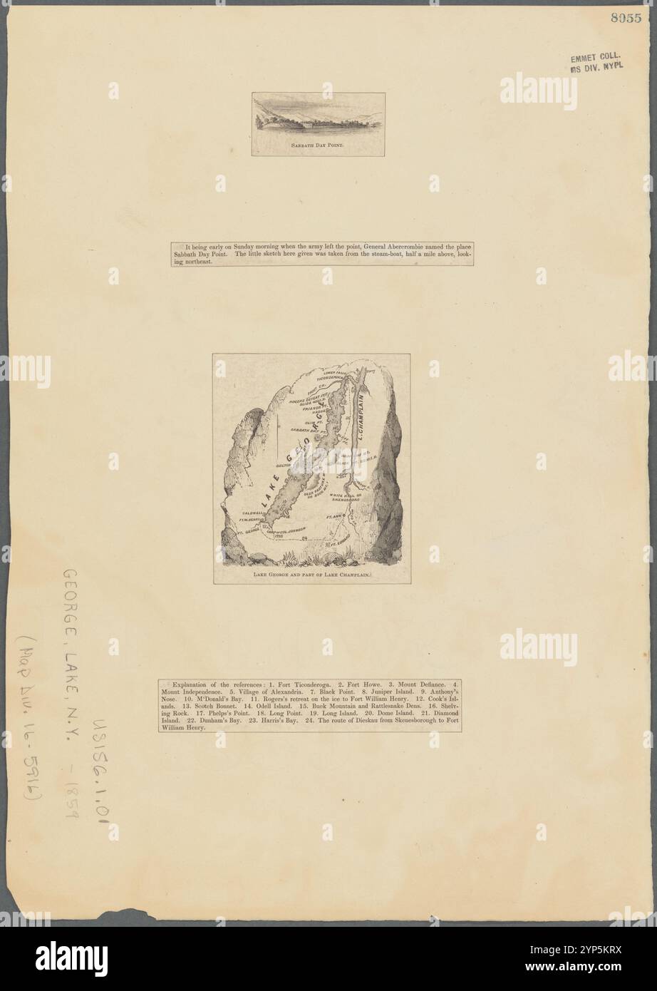 Lake George und Teil des Lake Champlain 1859 von Lossing, Benson John, 1813-1891 Stockfoto