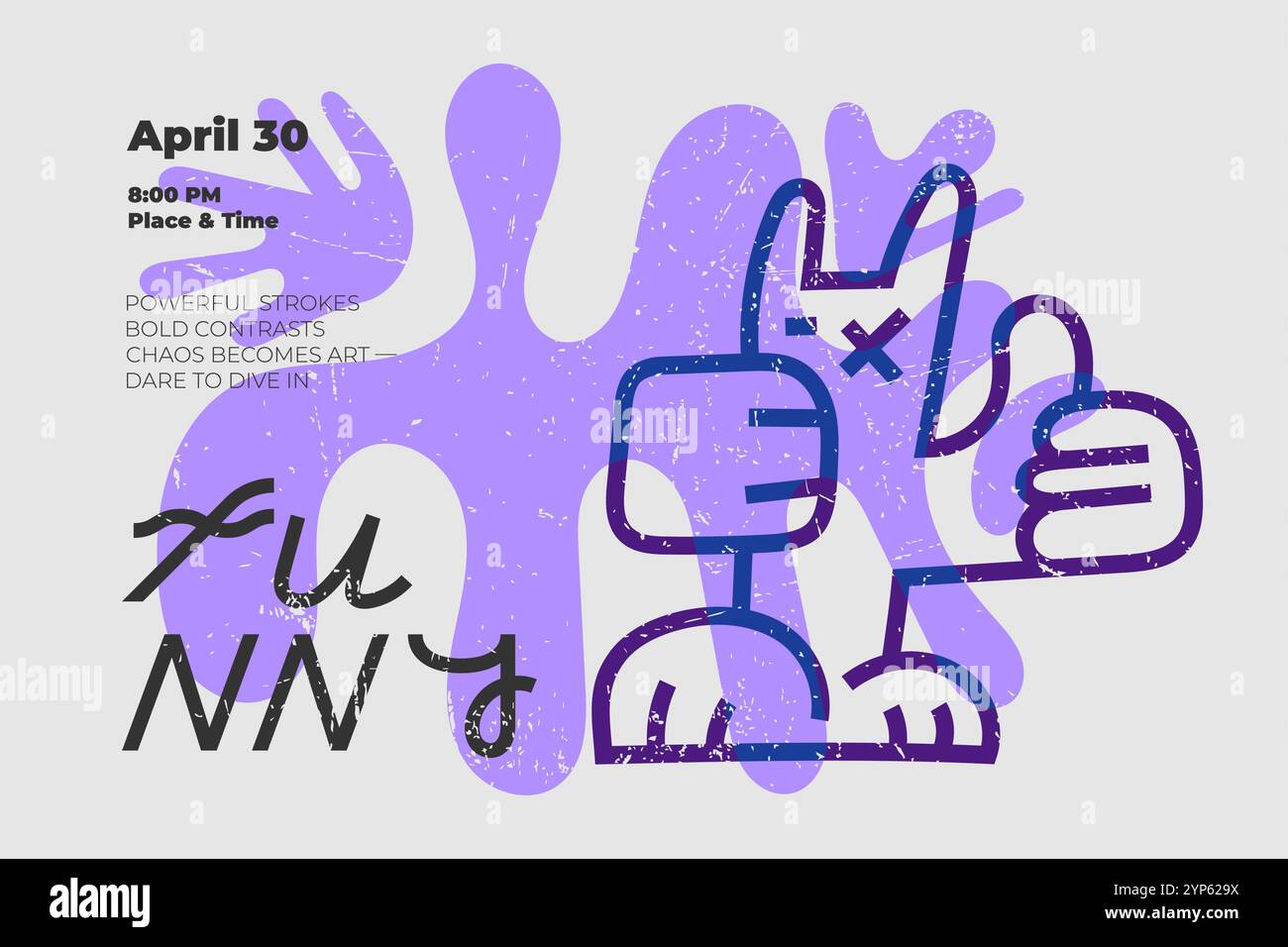 Verspielte, von Graffiti inspirierte Postervorlage mit auffälligem Charakter, leuchtenden Farben und Retro-Kratzern. Die kreative Schriftart verbessert die moderne Kunst und eignet sich perfekt für anpassbare Modedesignprojekte Stock Vektor