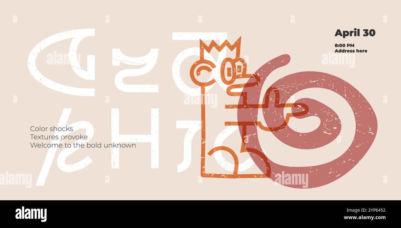 Auffällige Postervorlage mit lustigem Graffiti-Charakter, Vintage-Texturen und lebendigen abstrakten Formen. Die einzigartige Schriftart verbessert moderne Kunst und modische Designs Stock Vektor