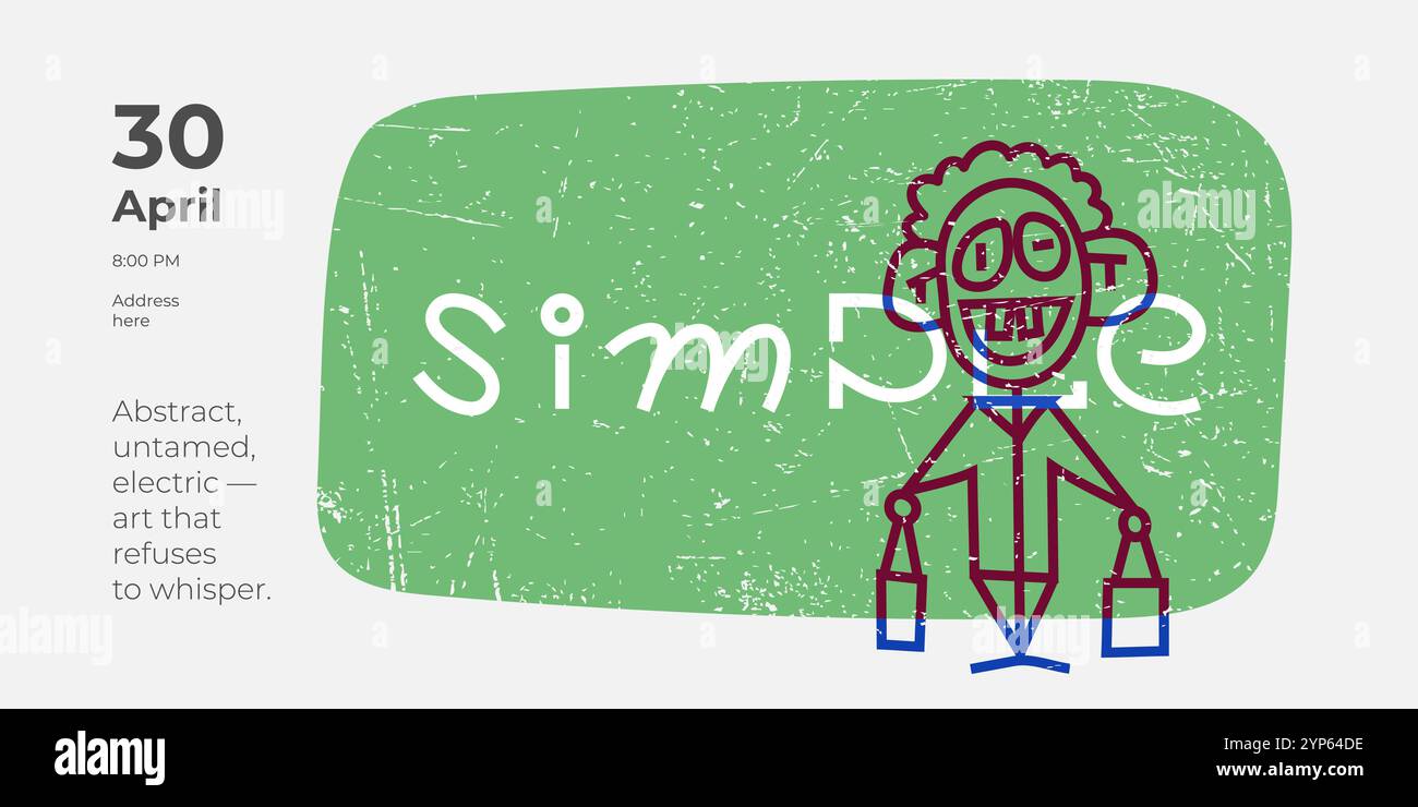 Bearbeitbare horizontale Kunstvorlage mit Graffiti-Charakter, kreativer Schriftart und Vintage-inspirierten Kratzern. Perfekt für moderne Kunst oder modische Layouts Stock Vektor