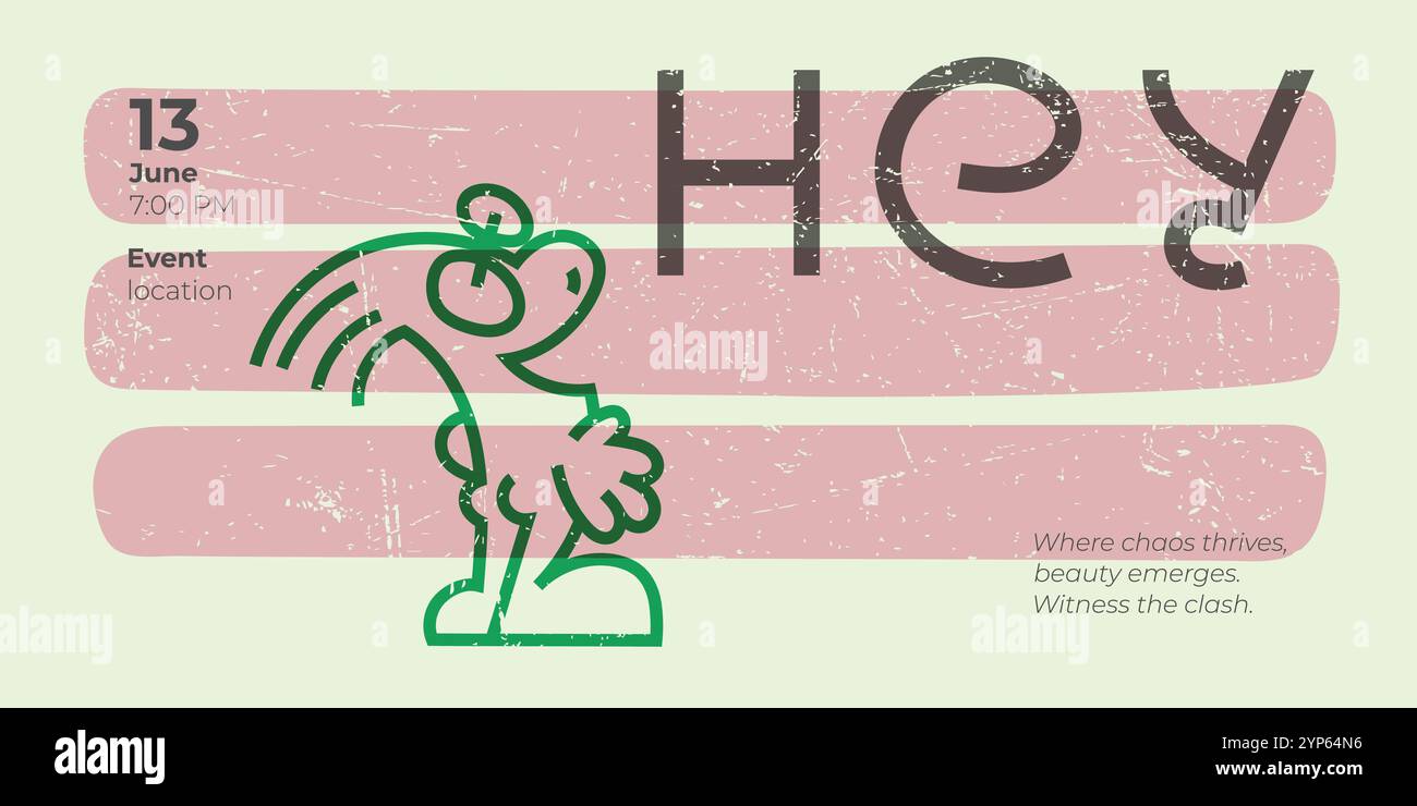 Graffiti-Poster mit lebendigem abstraktem Design, verspieltem Charakter und Originalschriftart. Vintage-Kratzer und moderne Kunst-Vibe machen es zu einer bearbeitbaren Vorlage für kreative Designs Stock Vektor