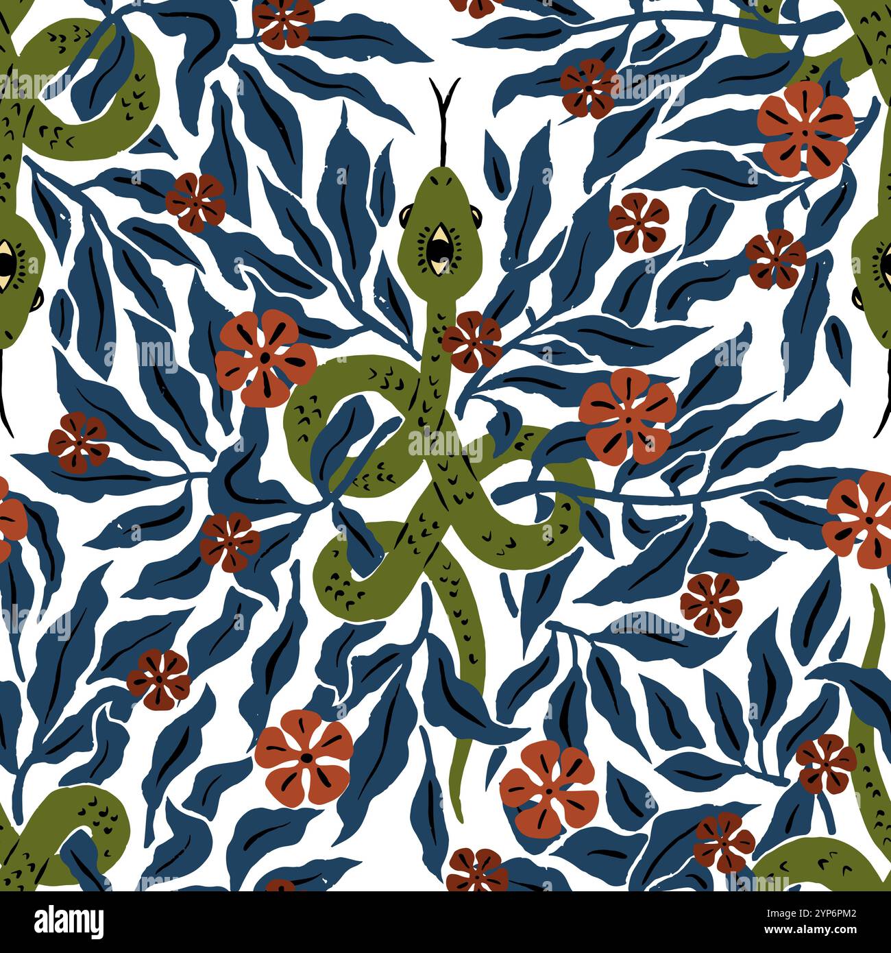 Nahtloses Muster mit mystischen Blumenschlangen Stock Vektor