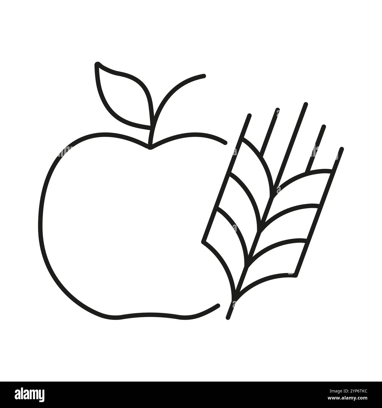 Apfel Und Weizen Umrisssymbol, Gesundes Essen Und Veganes Diät Konzept. Symbol Für Ernährung Und Pflanzliche Diät. Abbildung Des Isolierten Vektors Stock Vektor