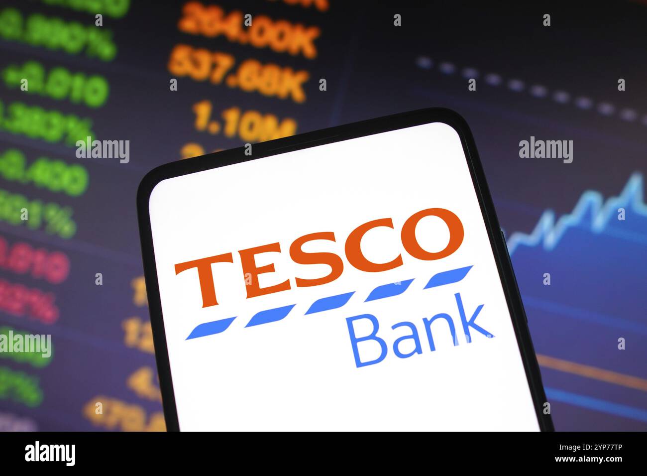 In dieser Abbildung wird das Logo der Tesco Bank auf einem Smartphone-Bildschirm angezeigt Stockfoto