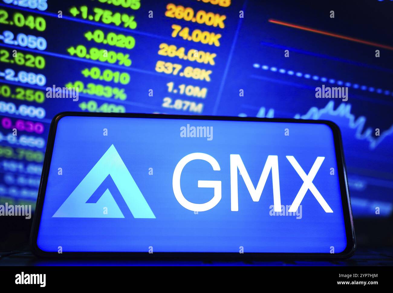 In dieser Abbildung wird das GMX-Logo auf einem Smartphone-Bildschirm angezeigt Stockfoto